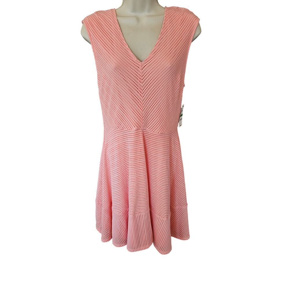 BAR III Womens Pink Sleeveless V Neck Above Knee Dress L Perforated mesh career
